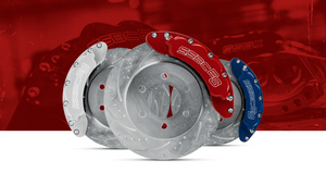 Brake Caliper and Rotor Upgrades 3 Sets in Silver Red and Blue with red caliper background
