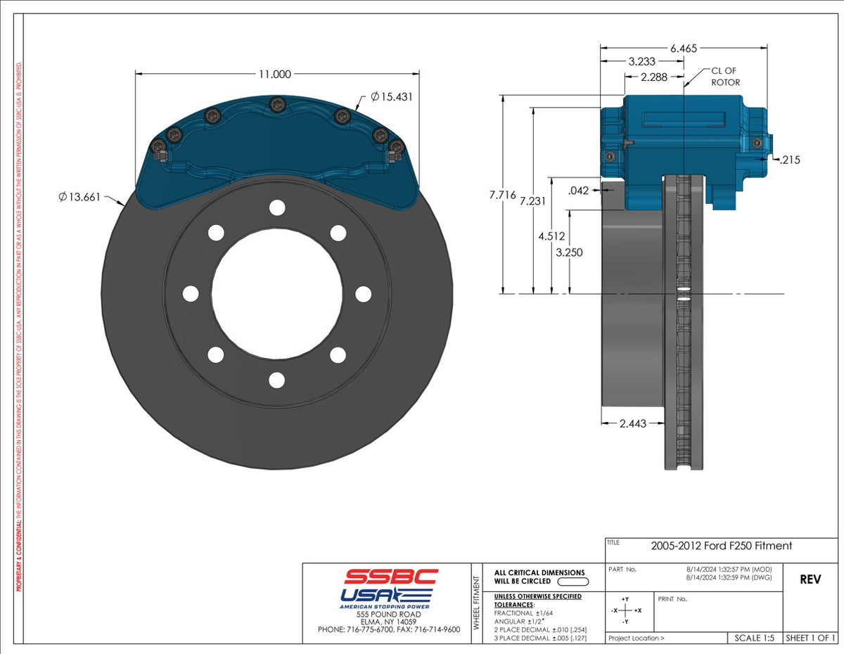 SSBC-USA front disc brake kit with clear B8-Barbarian DS rotors for 2005–2012 Ford F-250/F-350 trucks, showing brake calipers and rotors.