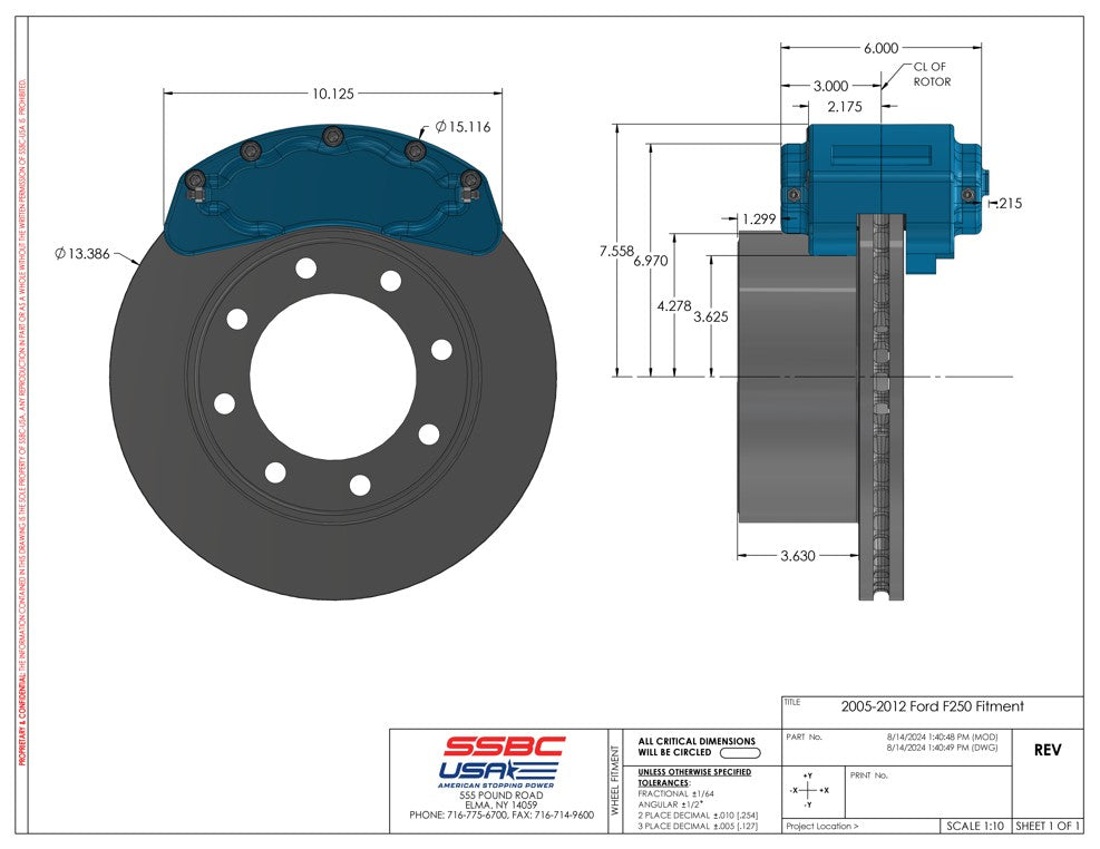 Red SSBC-USA B8-Barbarian rear caliper upgrade kit for 2005–2012 Ford F-250 and F-350 trucks, includes calipers and mounting hardware.