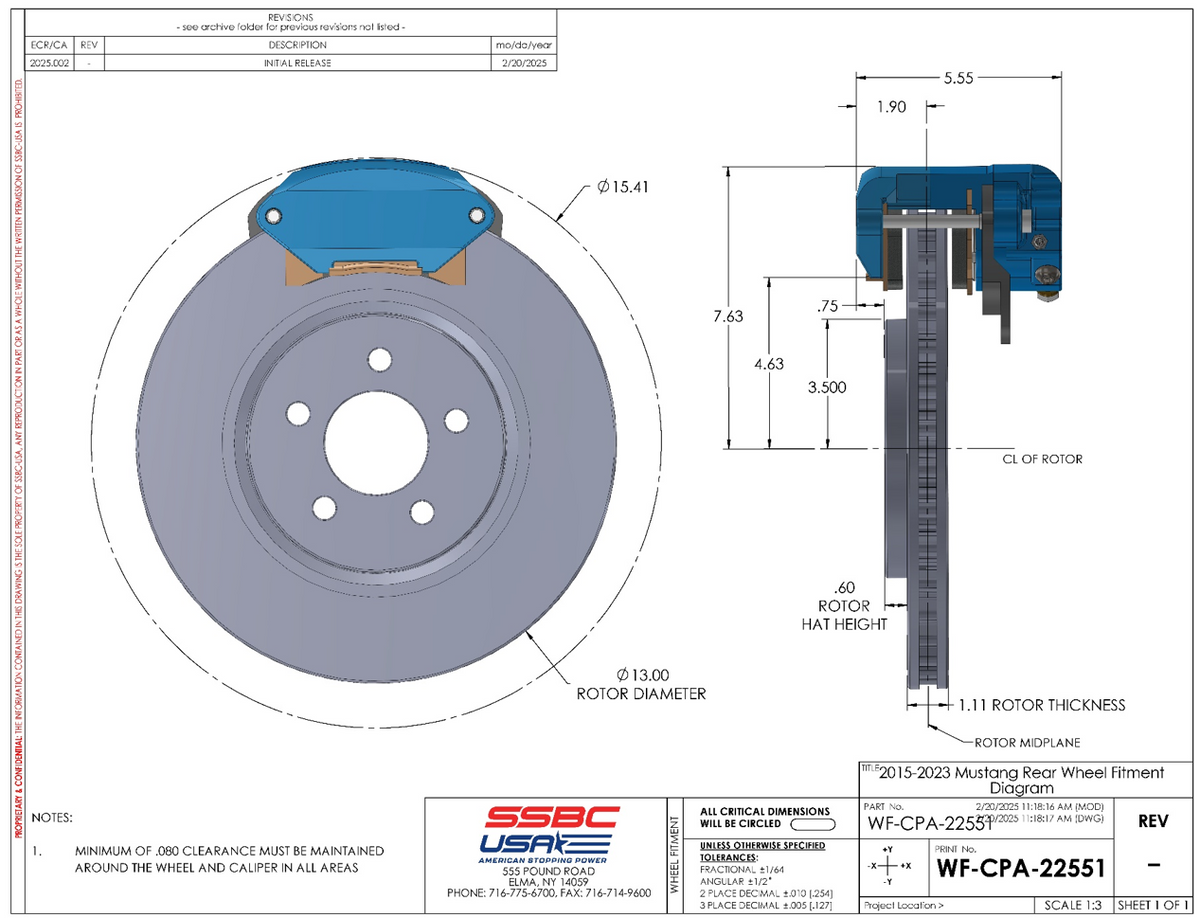 Ford Mustang R1-Redline rear disc brake kit by SSBC-USA with clear DS rotors, designed for 2015-2023 Mustang models.
