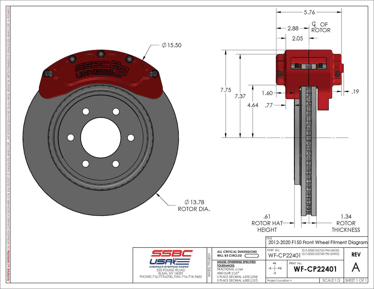 Front disc brake kit for 2012-2020 Ford F-150 4WD by SSBC-USA with 8-piston B8-Brawler calipers and DS rotors, clear finish.