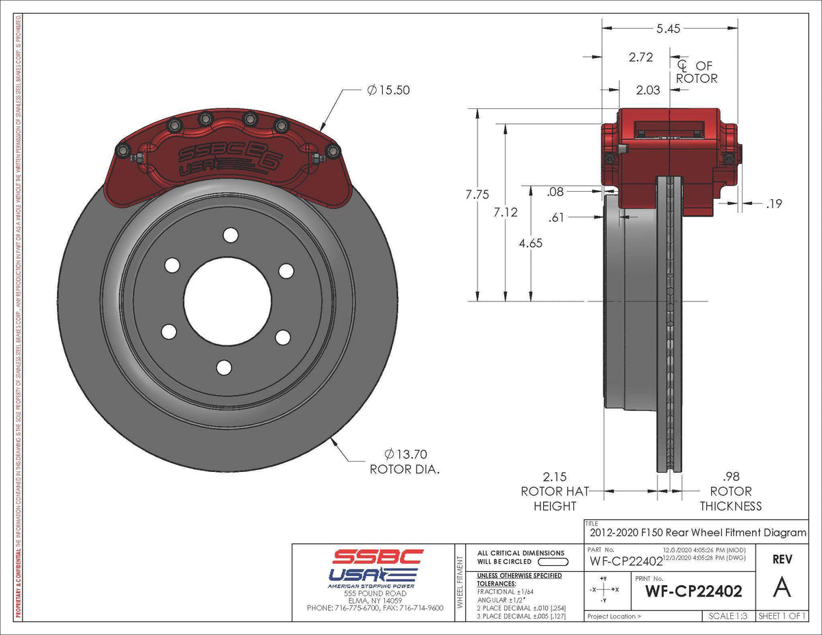 Rear black disc brake kit for 2012-2020 Ford F-150 B6-Brawler 6-piston SSBC-USA with DS rotors, durable automotive brake components.